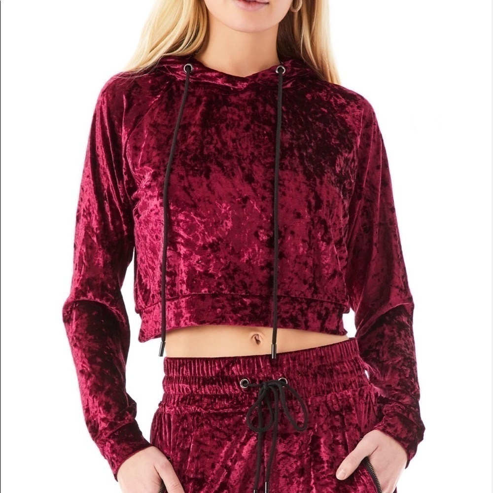 Emma & Sam crushed velvet cropped hoodie